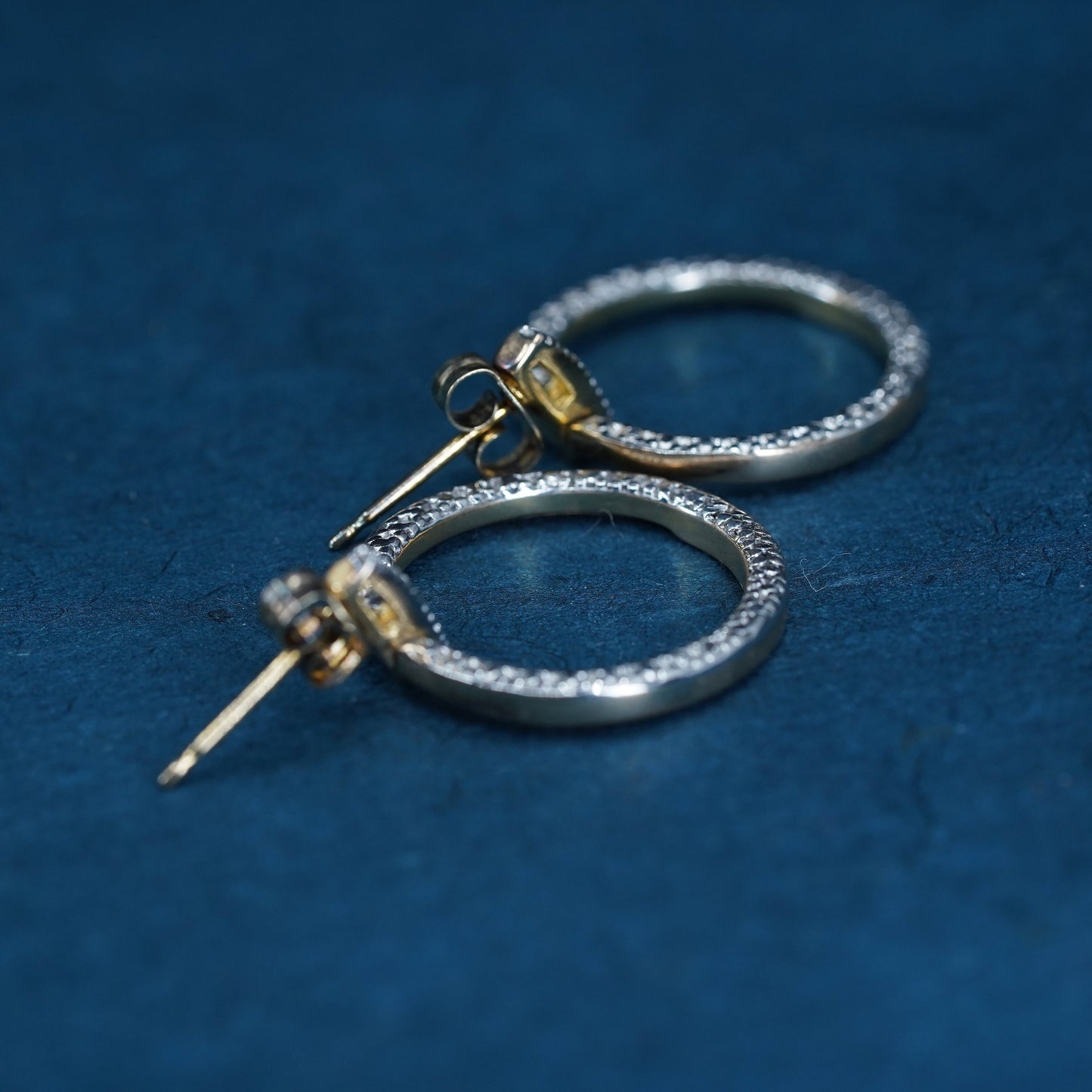 vermeil gold over Sterling silver handmade earrings, 925 circle with diamonds