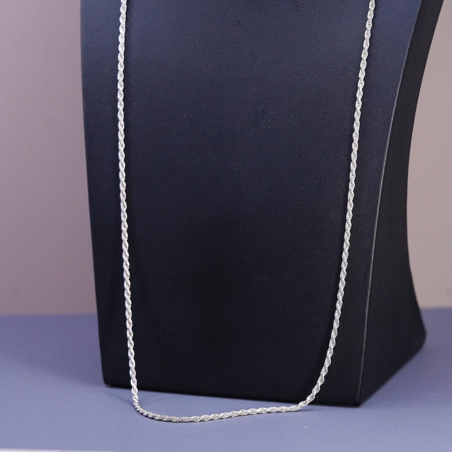 30”, 2mm, vintage Sterling silver handmade necklace, 925 rope chain