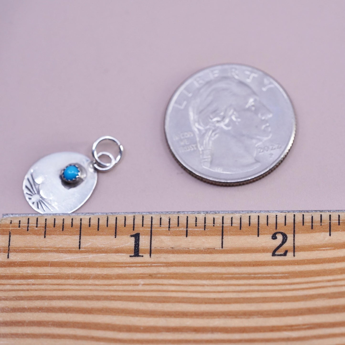 Vintage Native American Sterling silver pendant, 925 turquoise teardrop charm