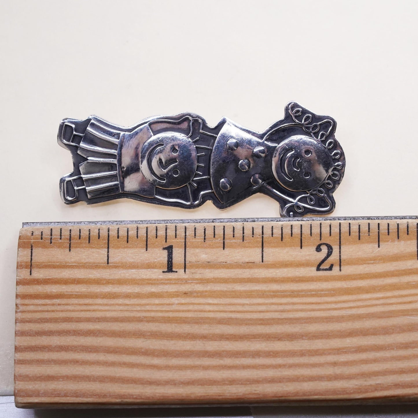 Antique sterling silver handmade brooch, 925 save the children with hearts