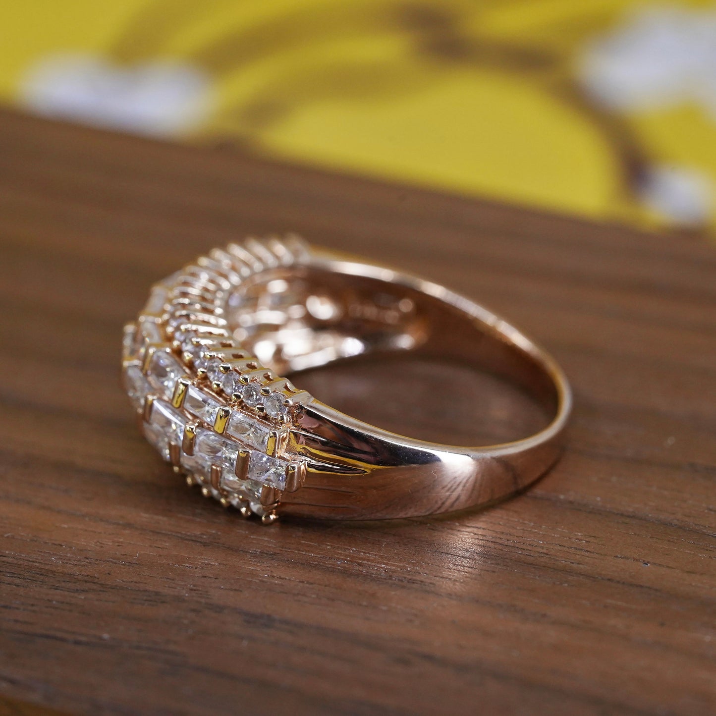 Size 11, vermeil gold over Sterling 925 silver statement ring with cluster cz
