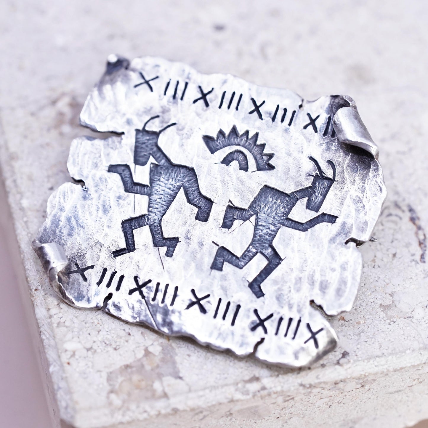 PRECIV Native American Kokopelli Sterling Silver brooch, Sun Petroglyph pendant