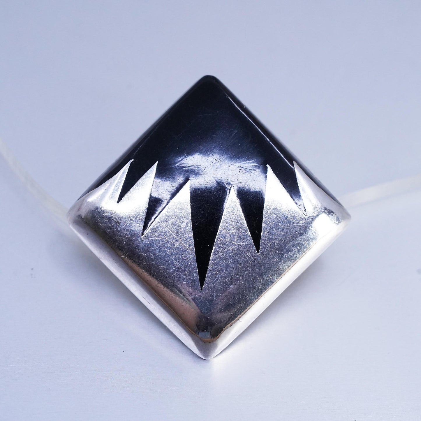 Vintage Mexican Sterling 925 silver handmade square brooch, pendant with onyx