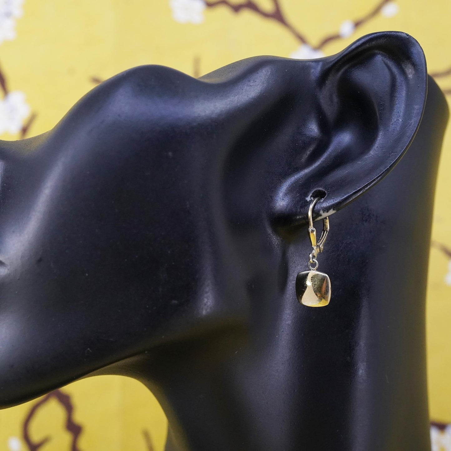Vinatge vermeil gold over Sterling 925 Silver square dangle Earrings lever back