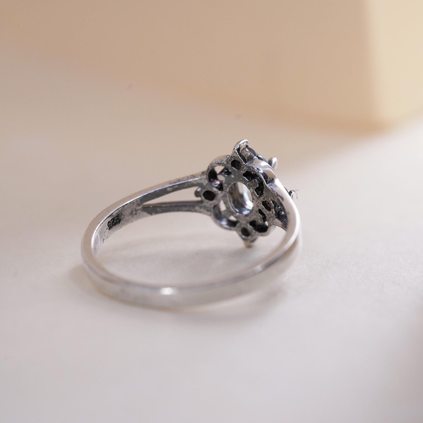 Size 6, vintage sterling silver handmade ring, 925 with blue topaz