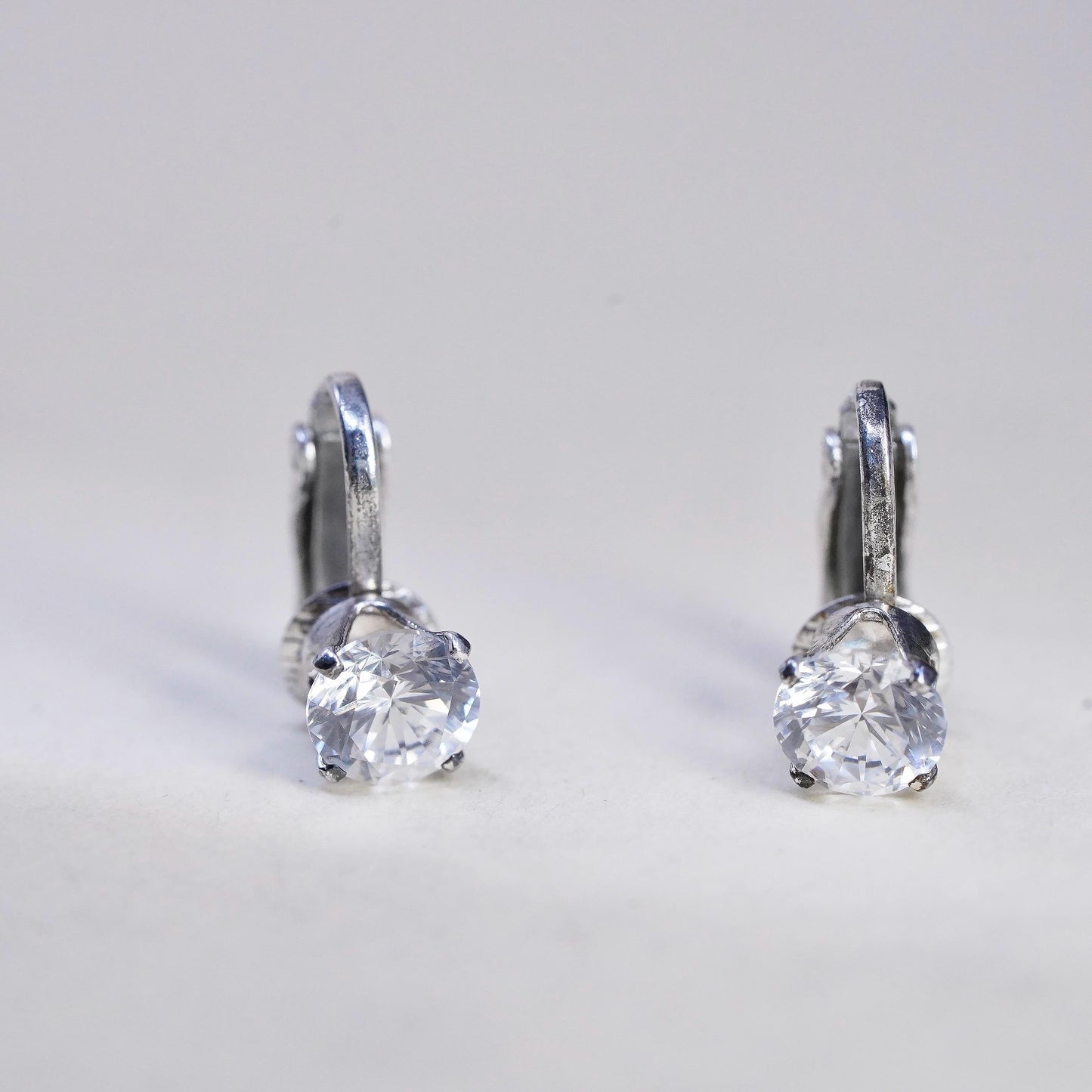 Fashion sterling silver earrings, 925 silver dangles with clear Cz lever back