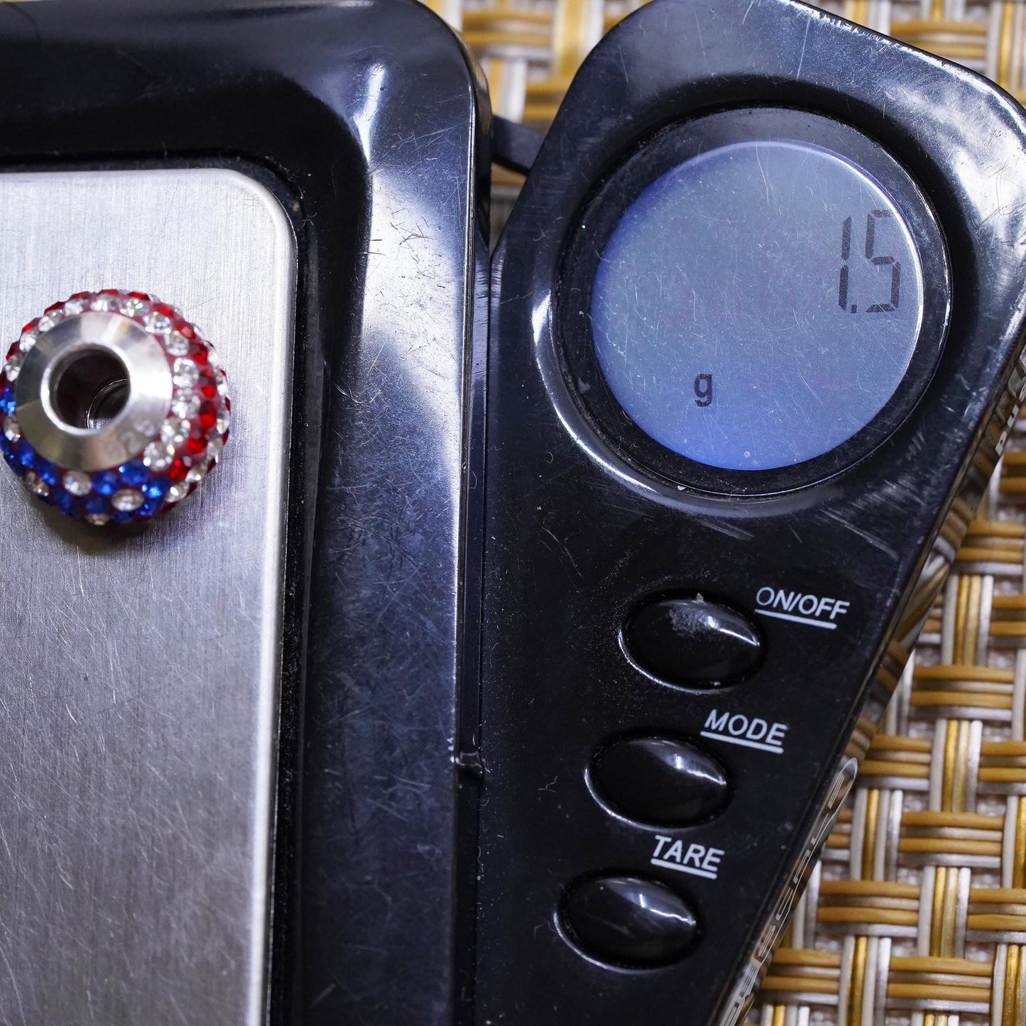 Vintage Sterling 925 silver handmade American flag bead charm with cluster cz