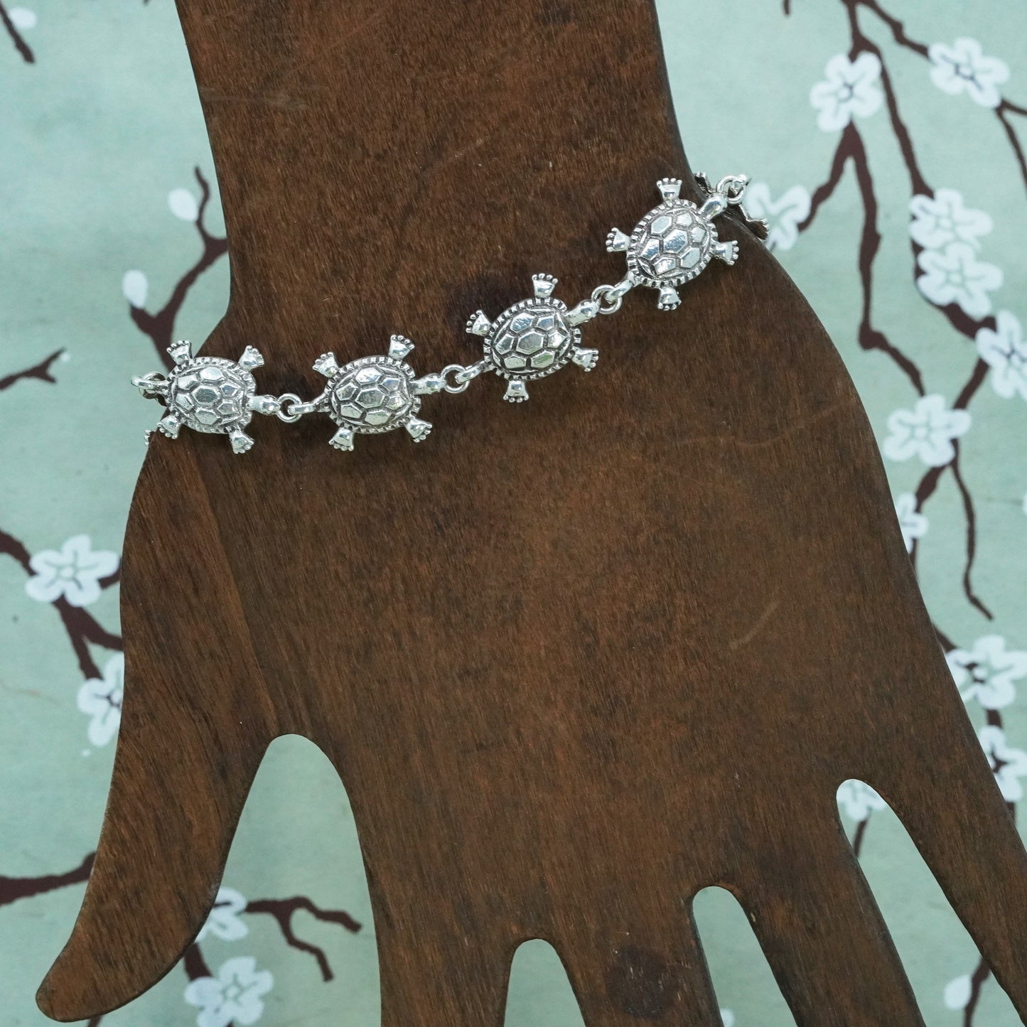 6.5”, Vintage sterling silver handmade bracelet, 925 turtle chain