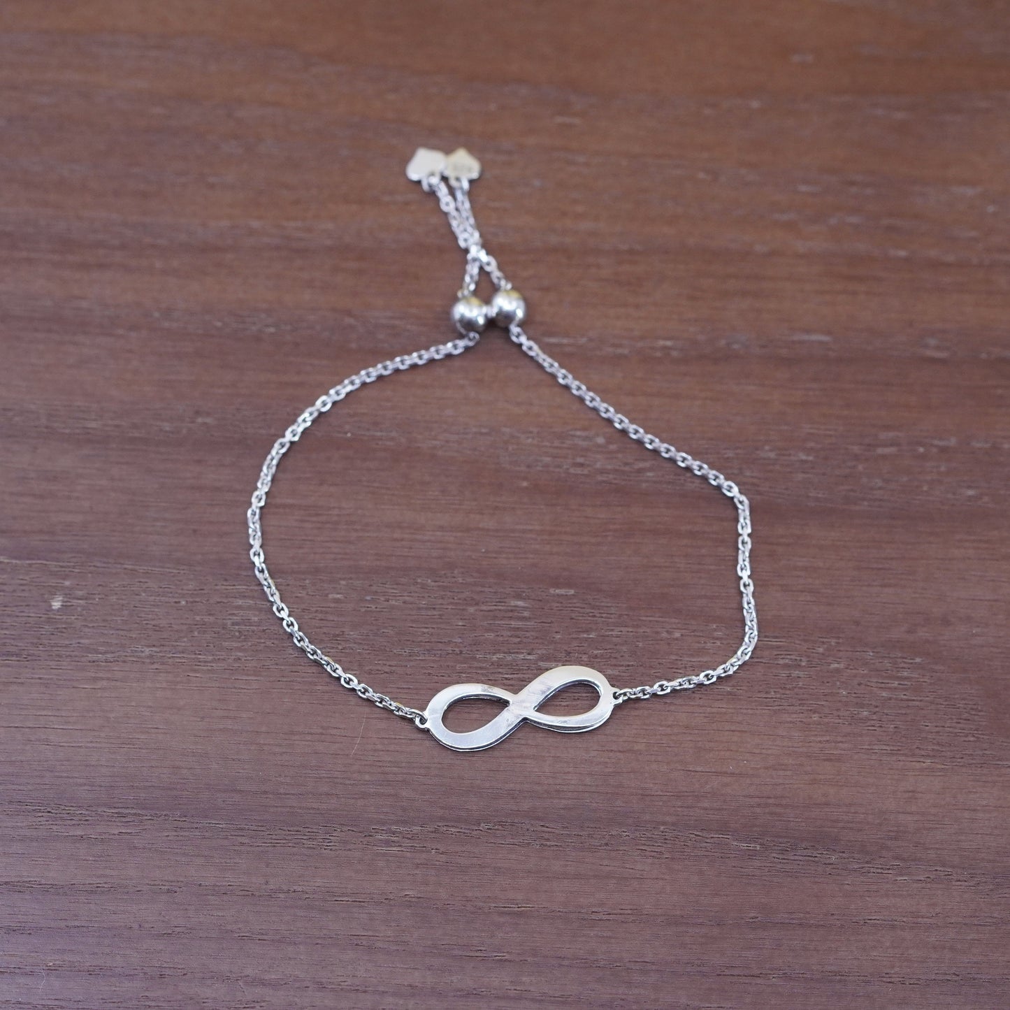 vintage Sterling silver charm bracelet, 925 circle chain infinity loop charm