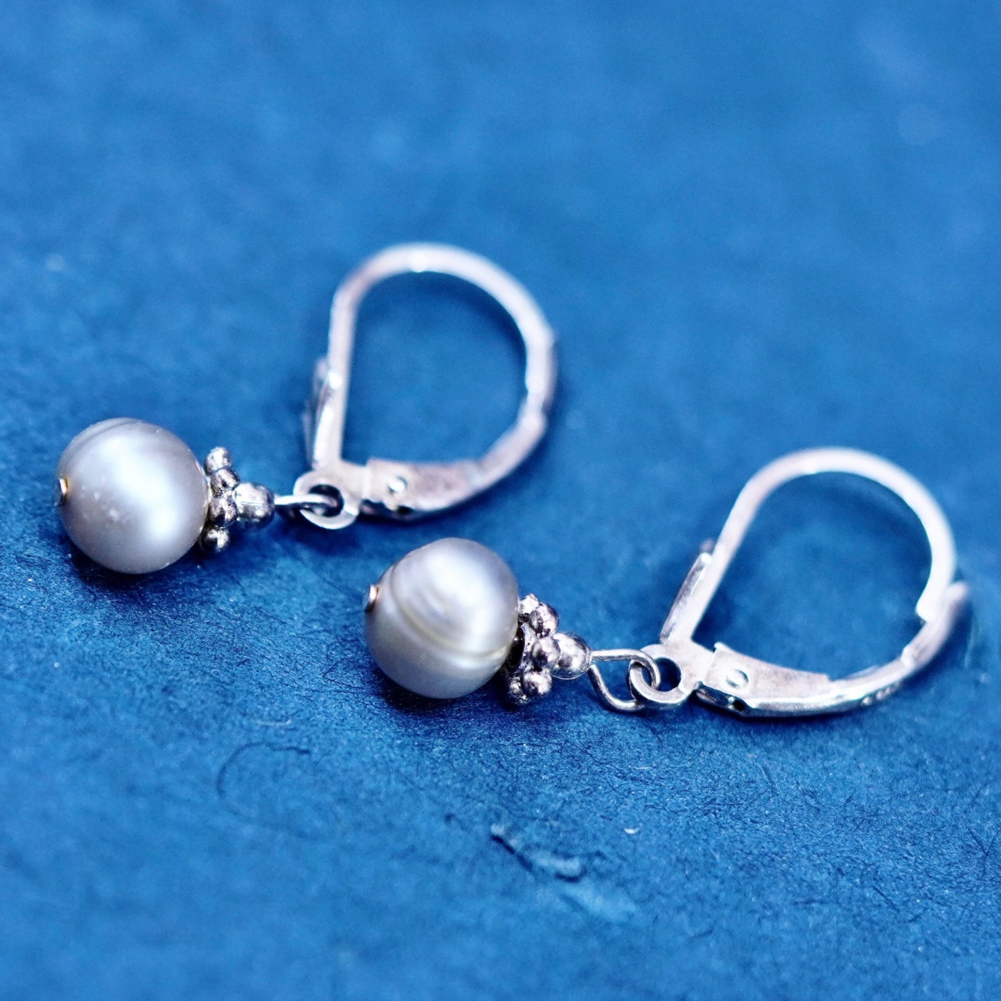 Vintage Sterling silver handmade earrings, 925 hooks with pearl