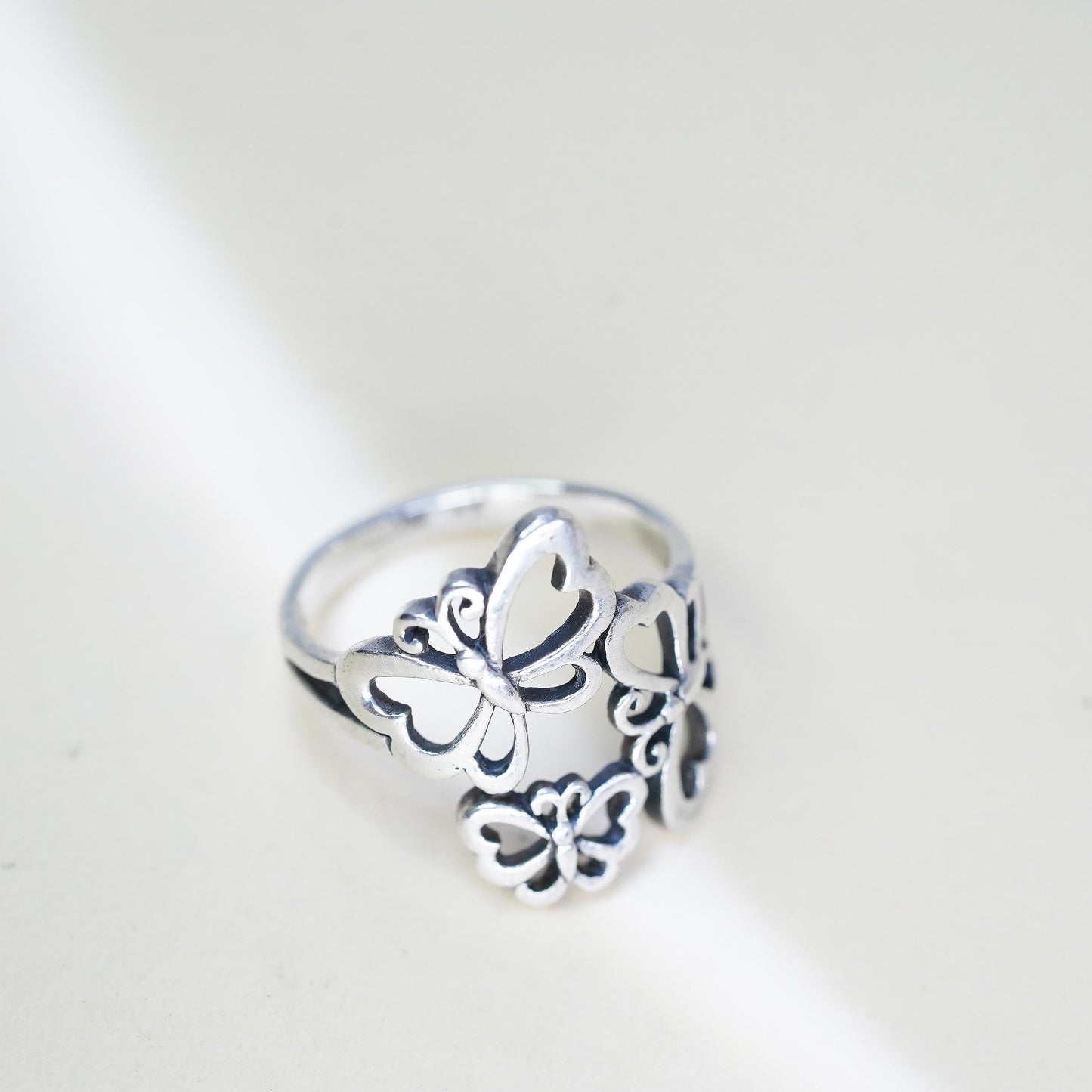 Size 5, vintage Sterling silver handmade ring, 925 filigree butterfly band