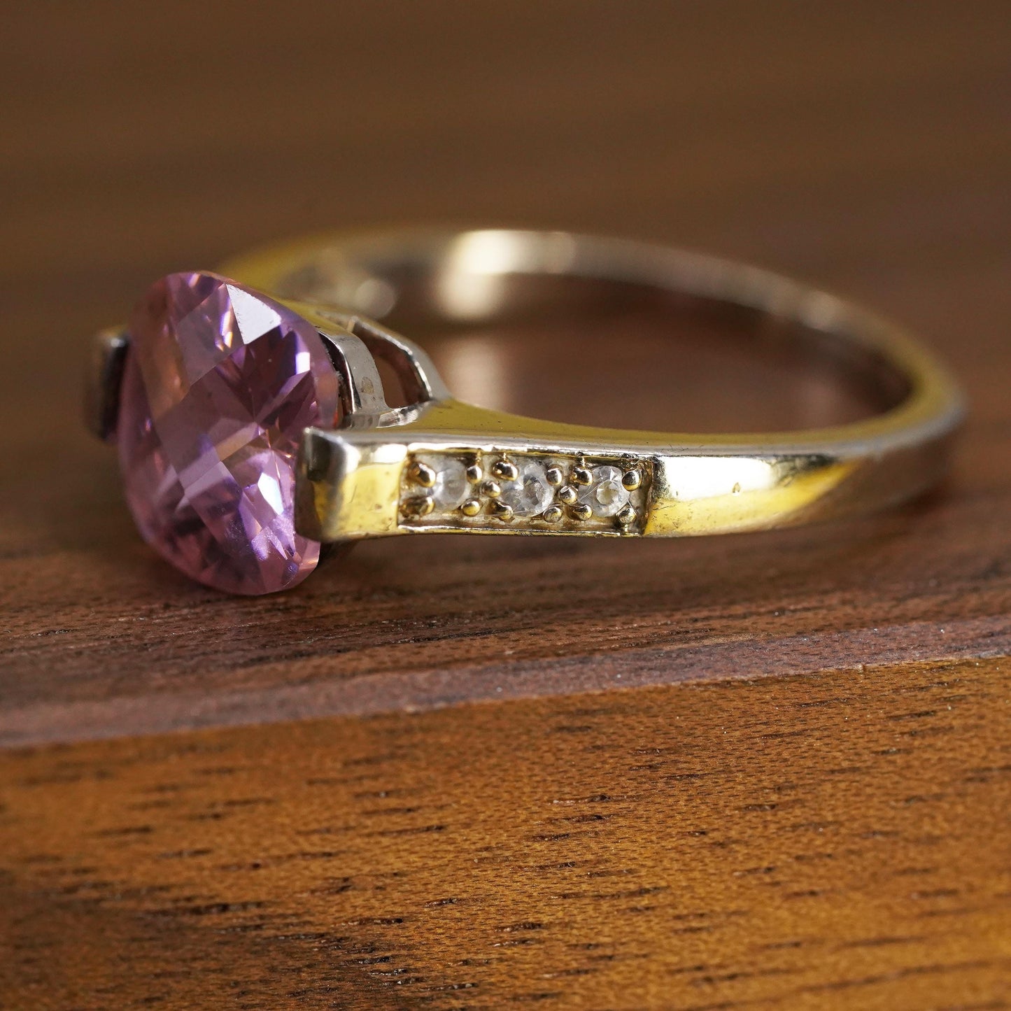 Size 9, vintage rose gold filled Sterling silver 925 engagement ring w/ pink cz