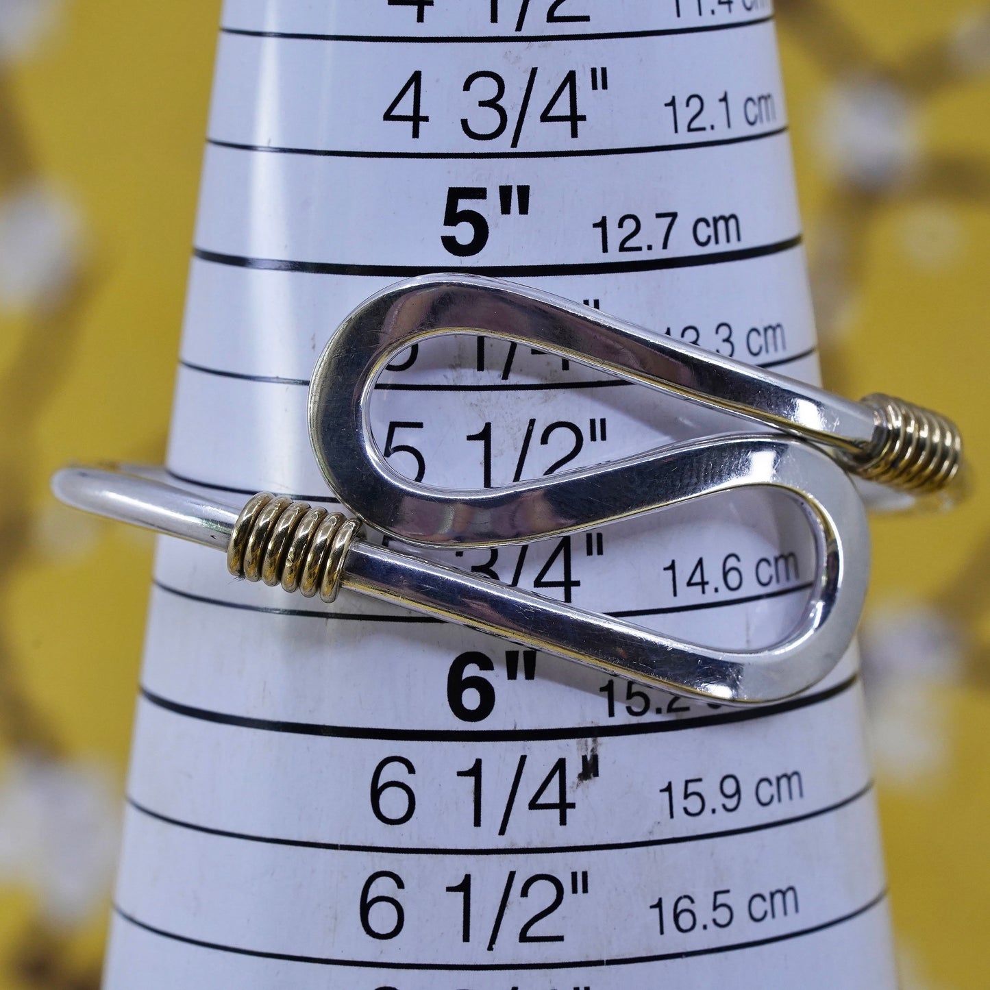 5.75”, two tone Sterling silver handmade bracelet, 925 cuff rope around details