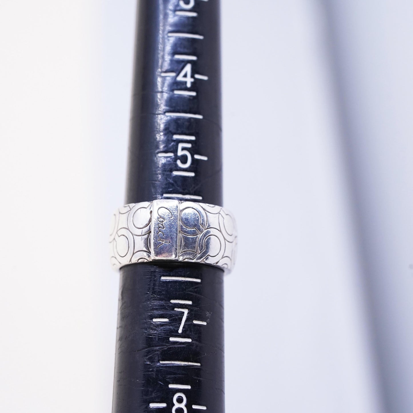 Size 5.5, Vintage Coach logo sterling silver ring, 925 wide band