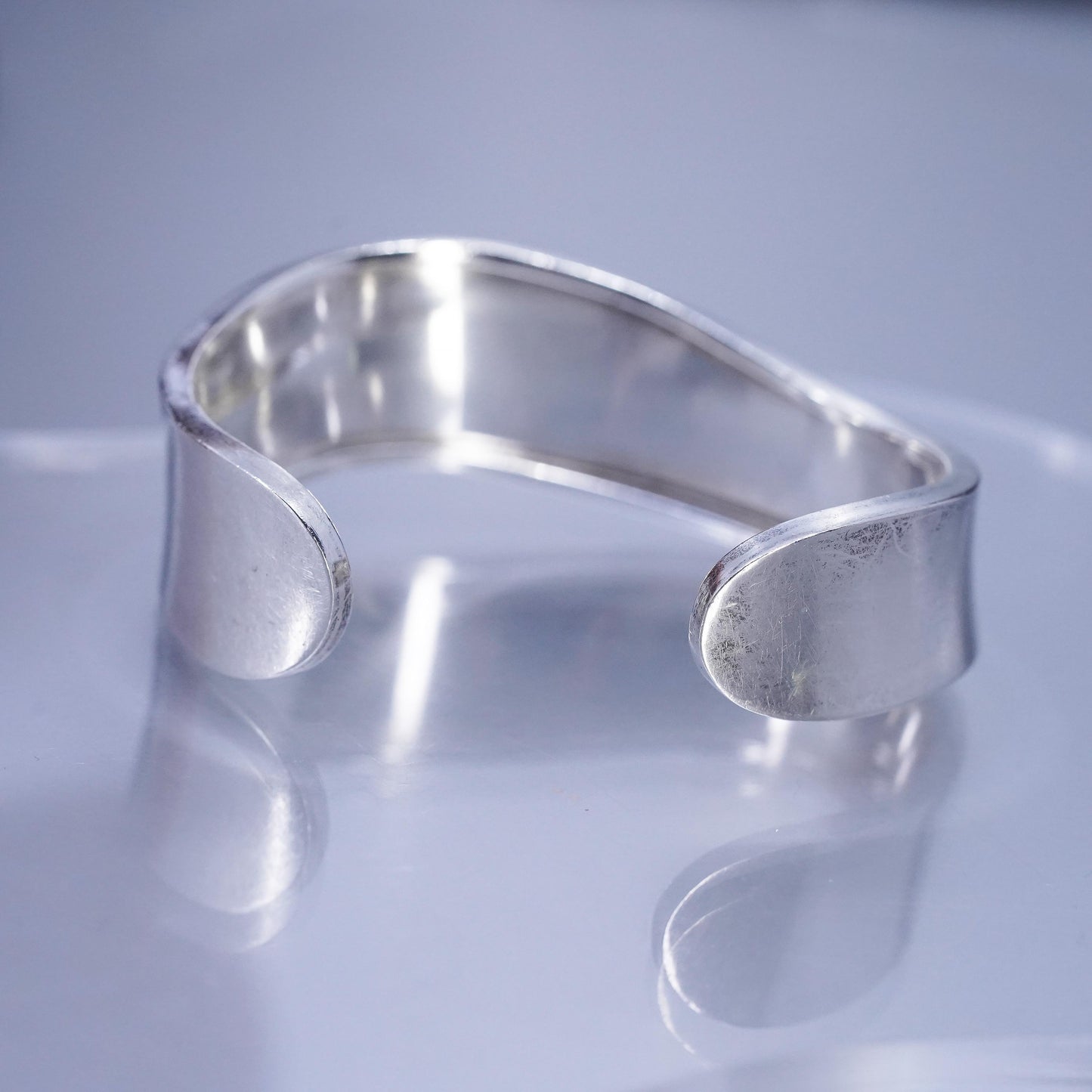 6.25”, Mexican Sterling 925 silver handmade bracelet, wide ribbed wide cuff