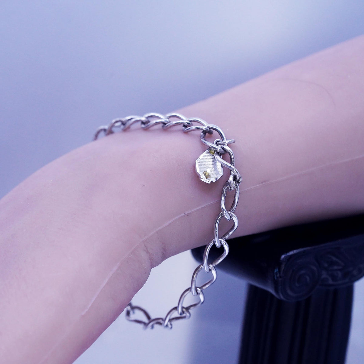 7" 7mm, Vintage Signed AJC Co 925 Sterling Silver Curb Link Charm Bracelet