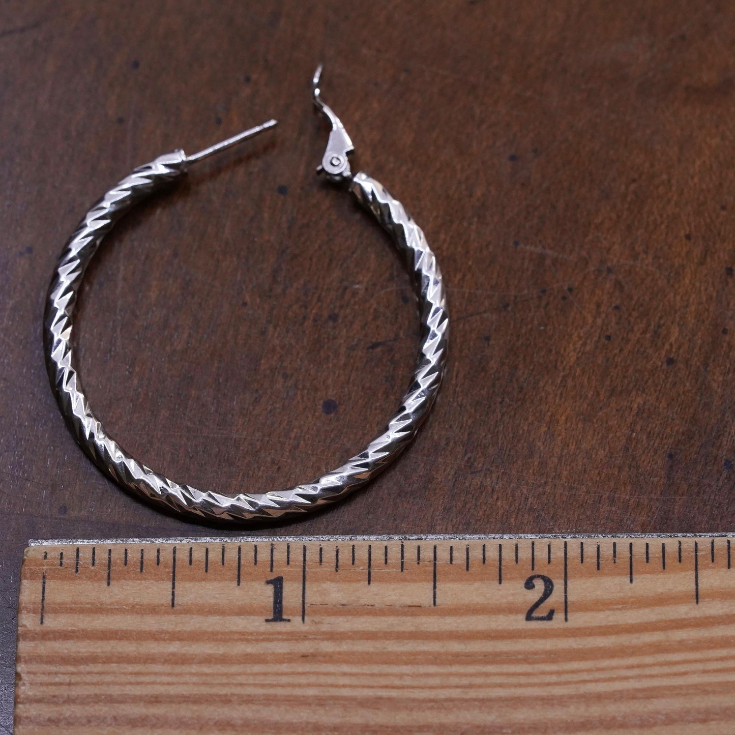 1.5", Vintage sterling 925 silver loop single earring, textured primitive hoop