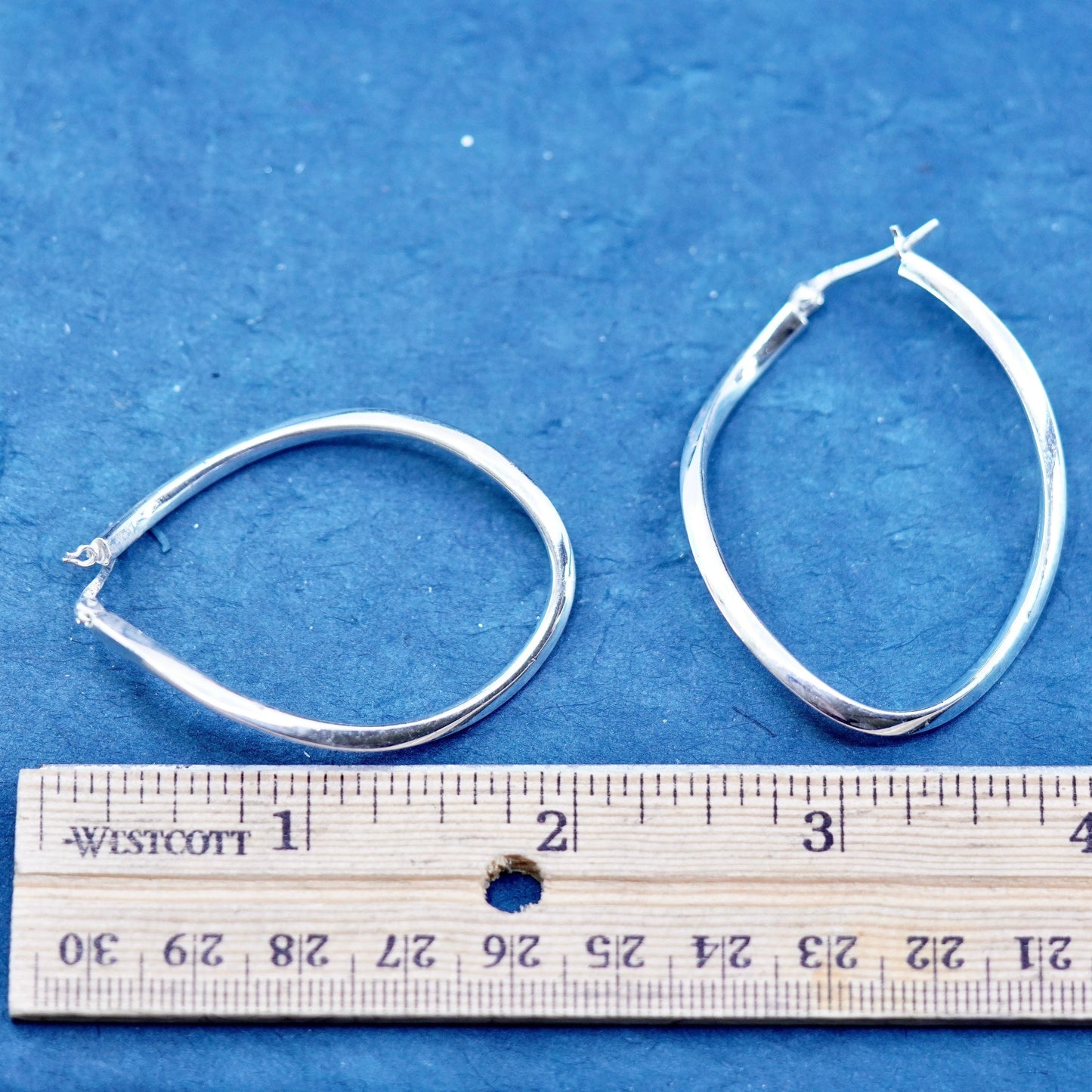 2”, Sterling silver handmade oval twisted hoop earrings, Modern 925 huggie