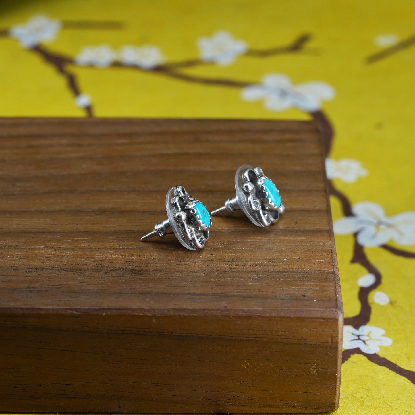 southwestern Sterling Silver Native American Earrings, 925 studs with turquoise