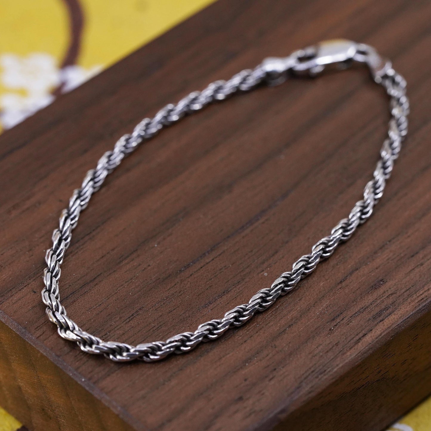7”, 3mm, vintage Sterling silver Singapore rope bracelet, Italy 925 chain