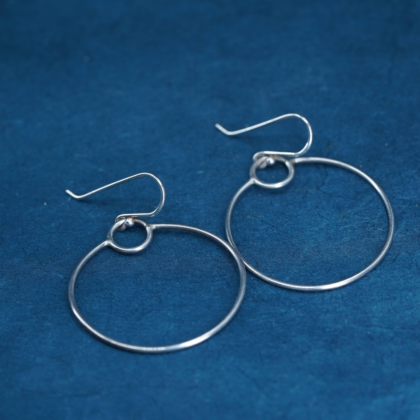 Vintage sterling silver handmade earrings, 925 circle link drop