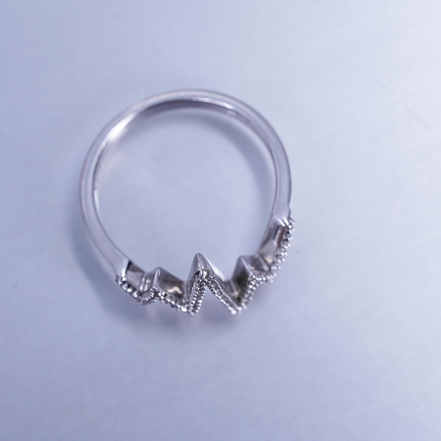 Size 7, VTG Sterling 925 silver handmade engagement heartbeat ring cluster Cz