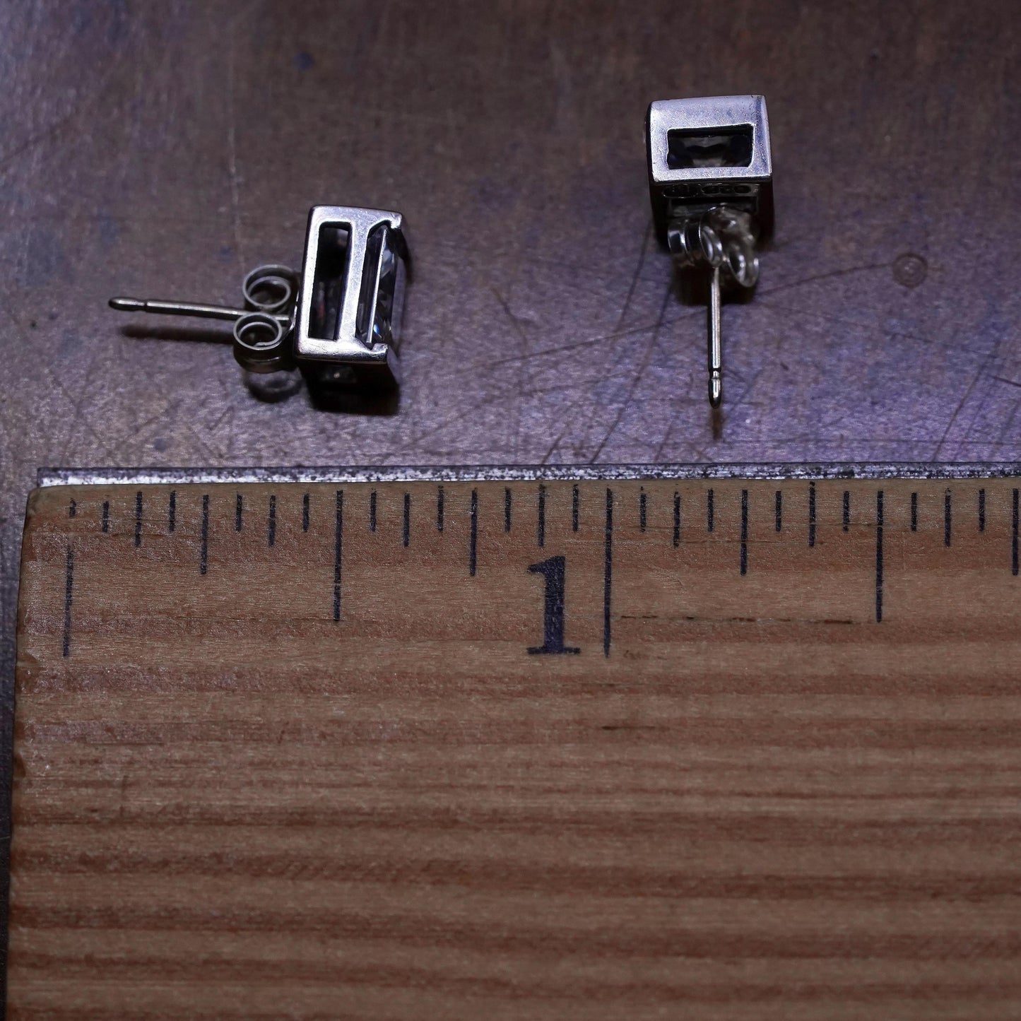 Vintage sterling 925 silver square cz studs, earrings