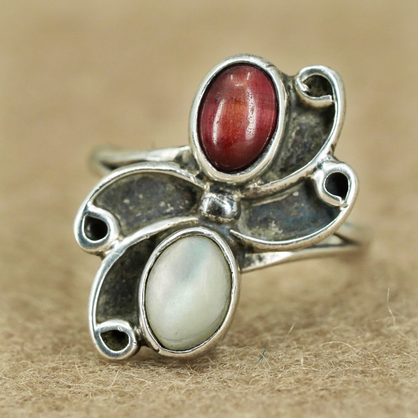 Size 5.5, southwestern Sterling 925 silver handmade ring with red tiger eye