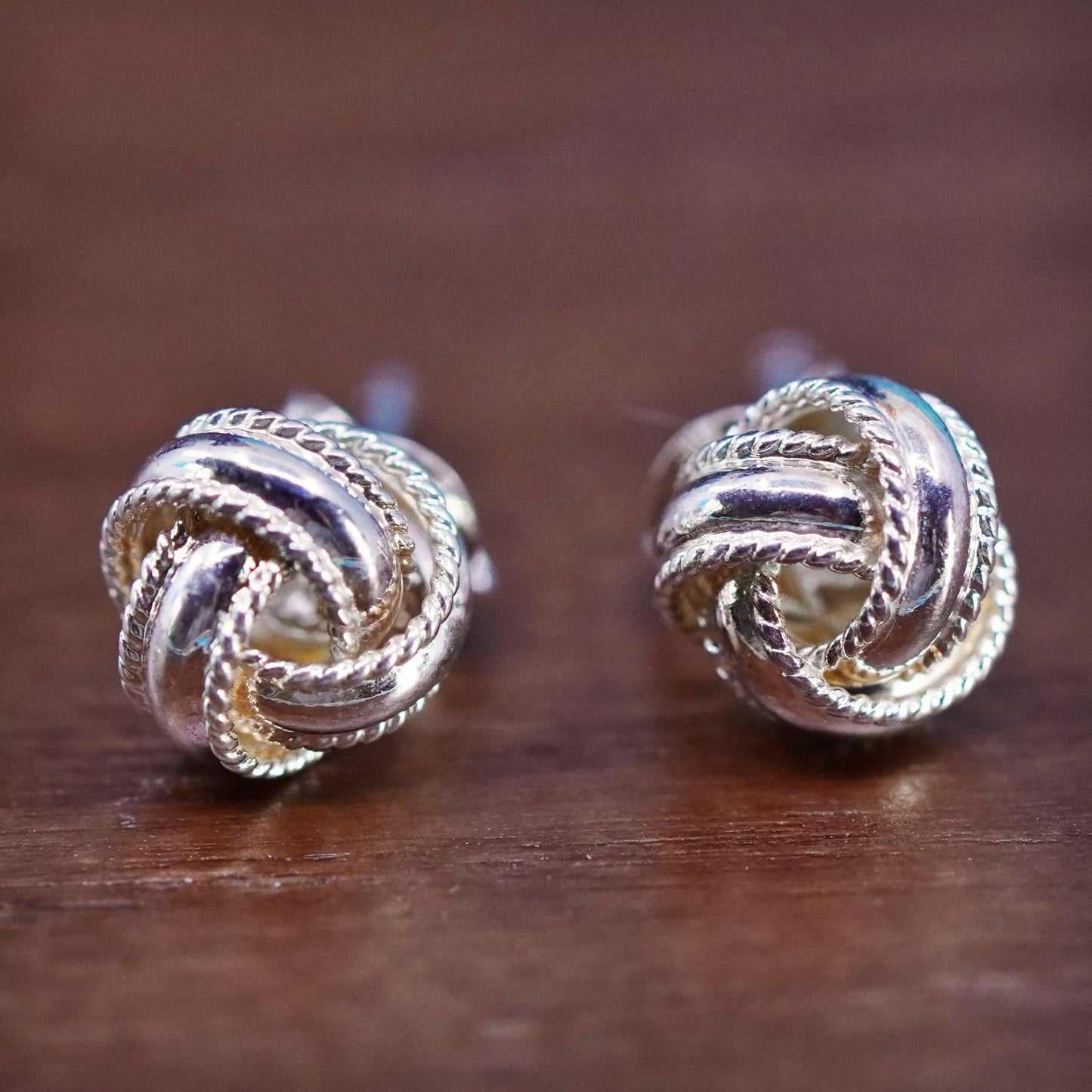 Vintage Sterling silver handmade earrings, 925 entwined studs