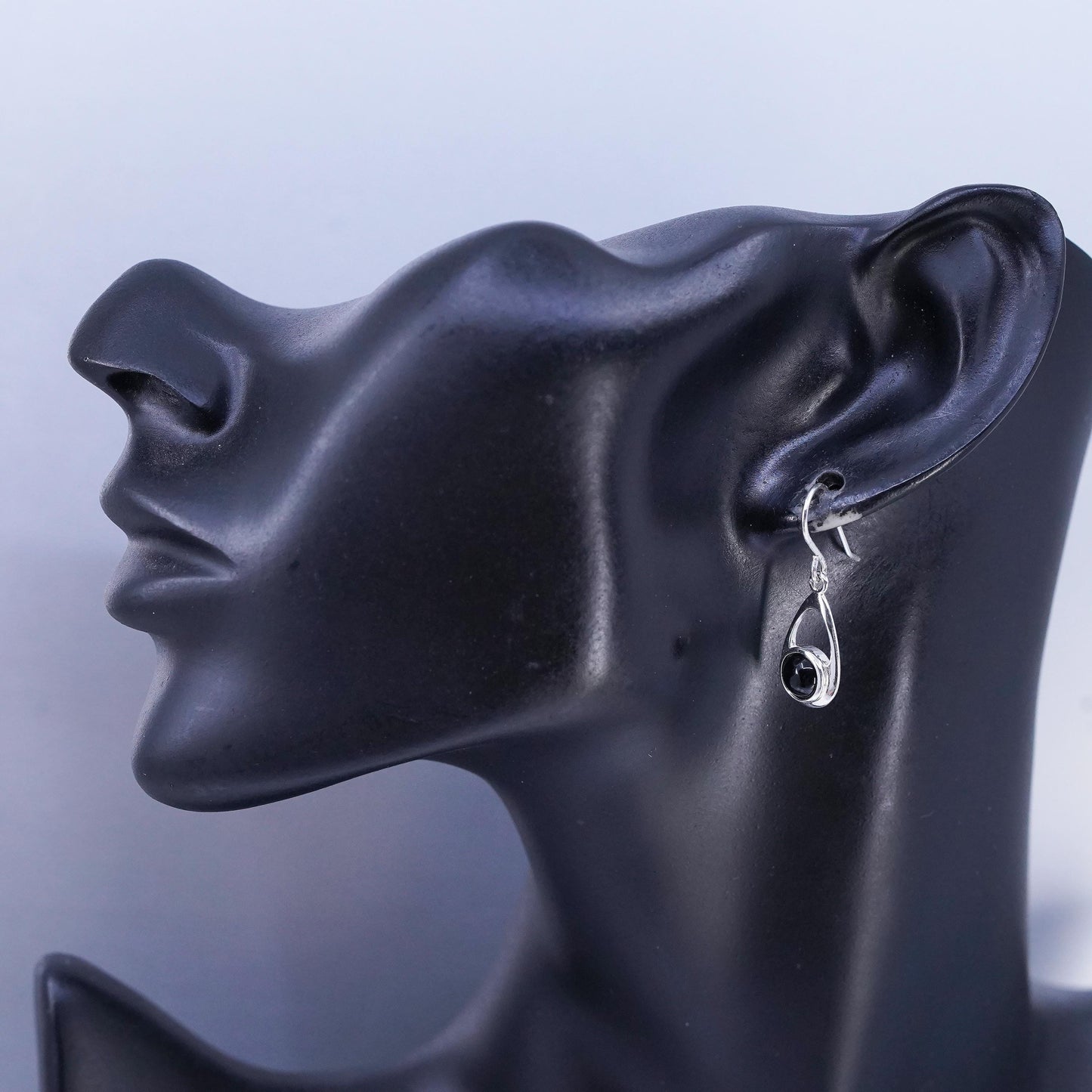 Vintage Sterling 925 silver handmade teardrop earrings with black onyx