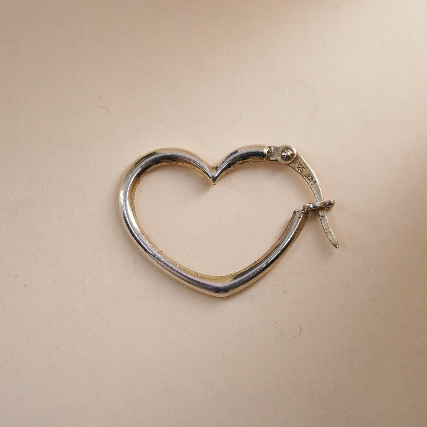 0.75”, Vintage sterling silver heart single earring, minimalist primitive hoop
