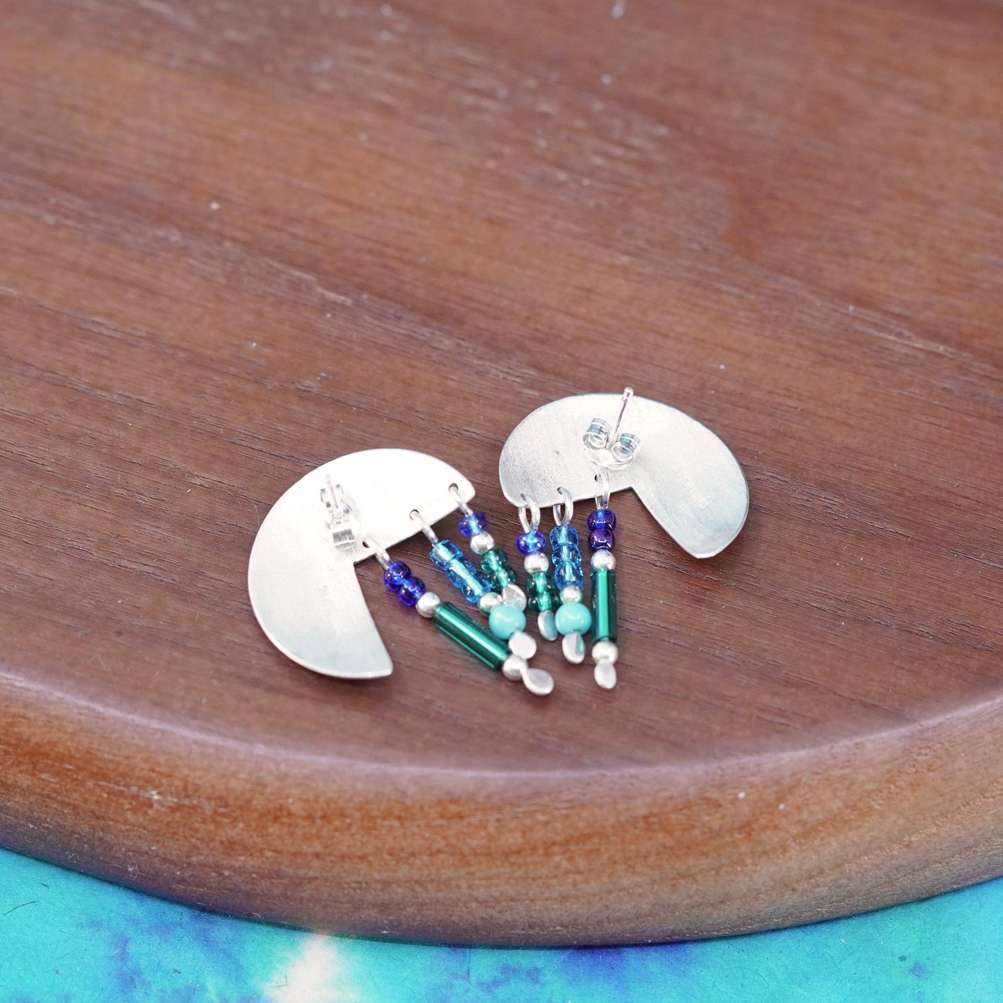0.75”, Native American Sterling silver earrings, 925 studs with turquoise beads