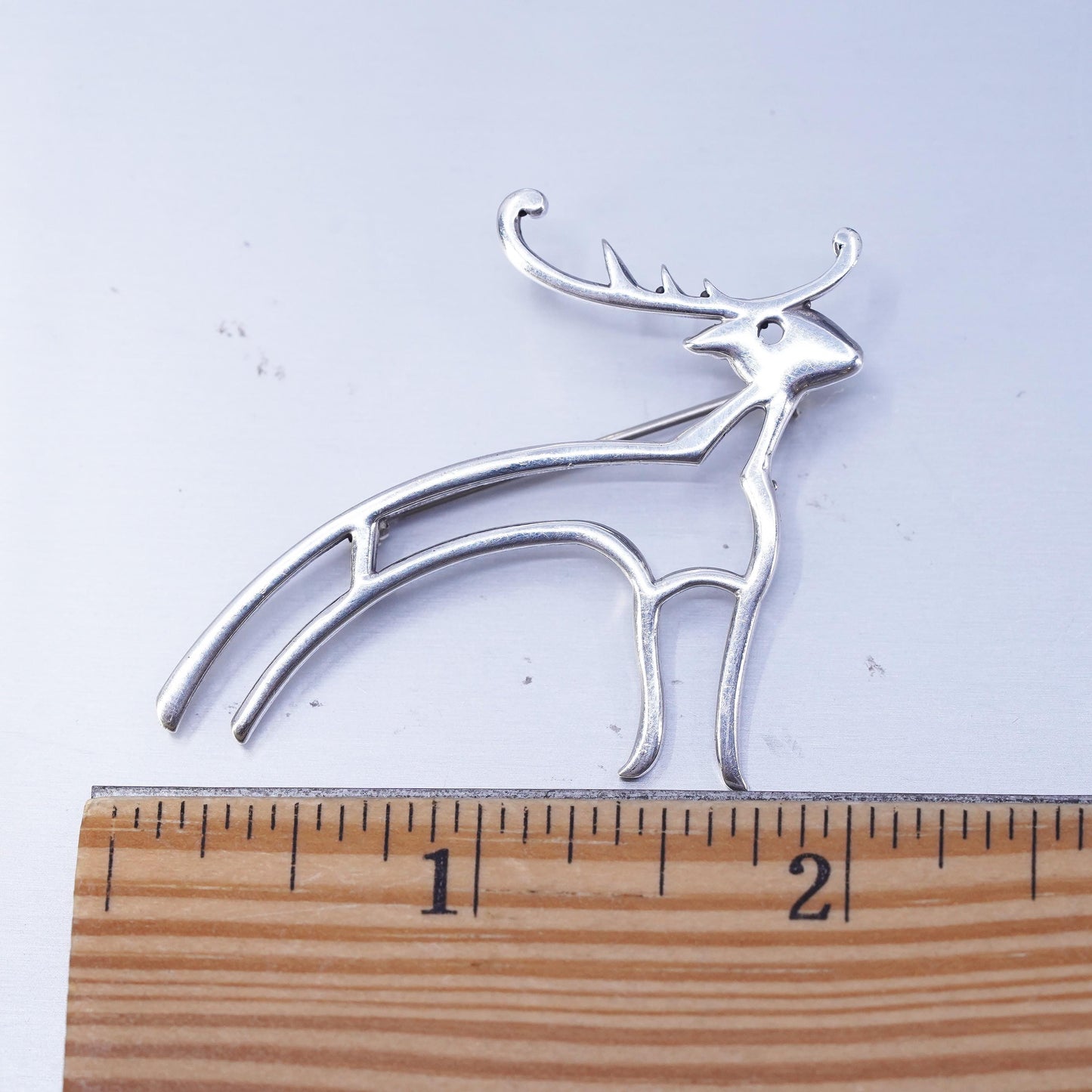 Vintage sterling silver handmade square brooch, 925 antler deer pin