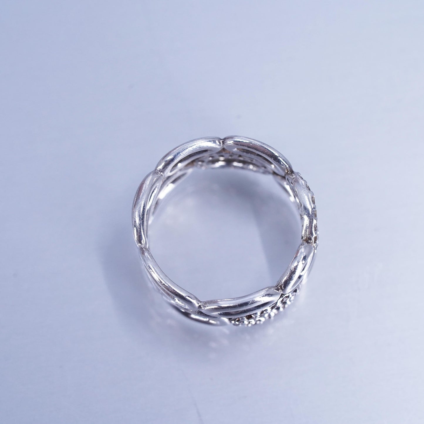 Size 6, vintage ALE Sterling 925 silver entwined ring with cluster cz, band
