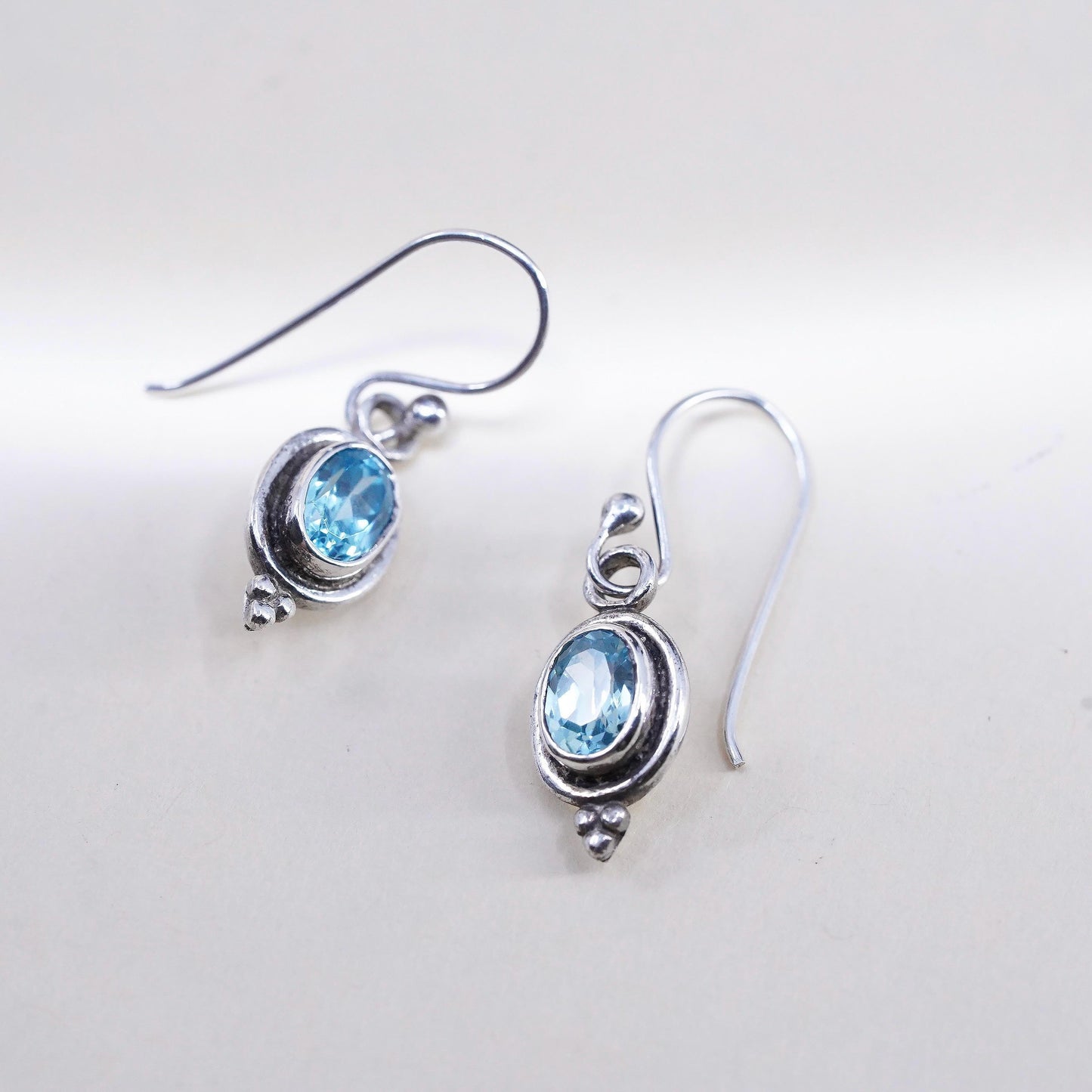 Vintage sterling 925 silver handmade earrings with oval topaz