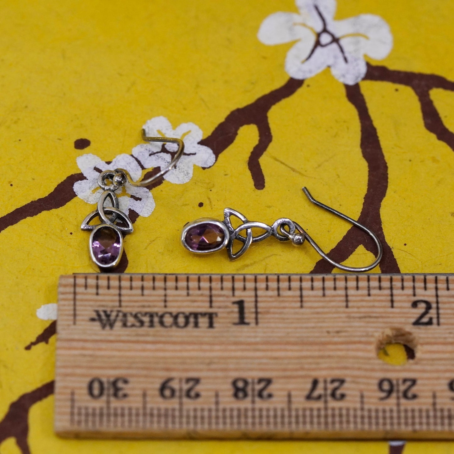Vintage Sterling 925 silver handmade Irish Celtic knot earrings with amethyst