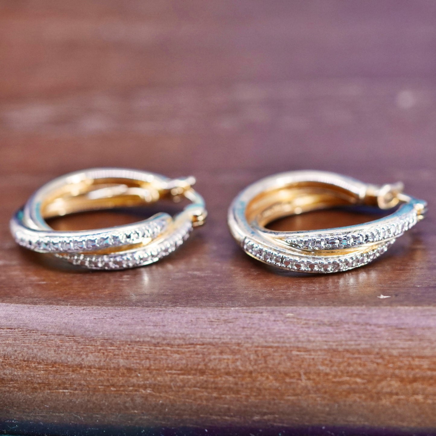 1”, vermeil gold over Sterling silver handmade earrings, 925 hoops with diamond