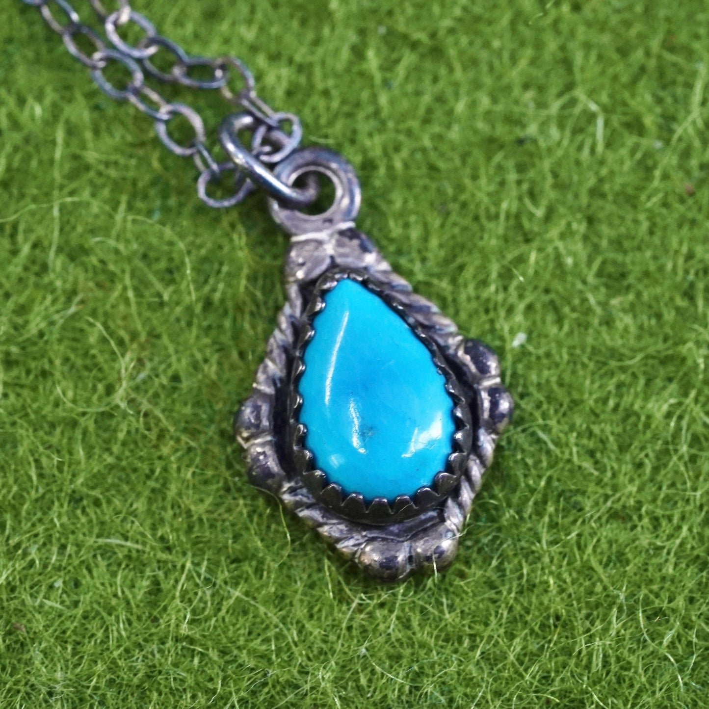 18", Native American Wheeler WM Sterling silver necklace, 925 turquoise pendant