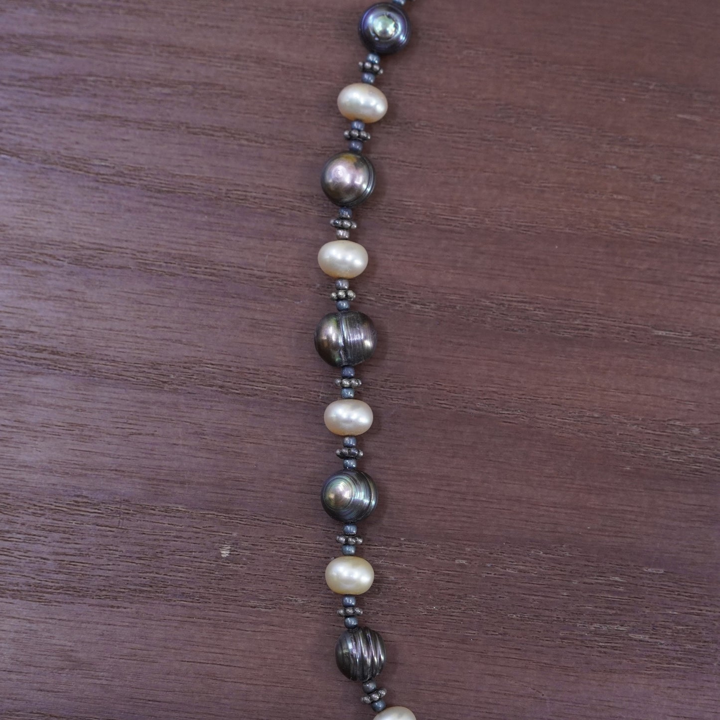 14”, vintage sterling silver 925 necklace, figaro chain with pearl