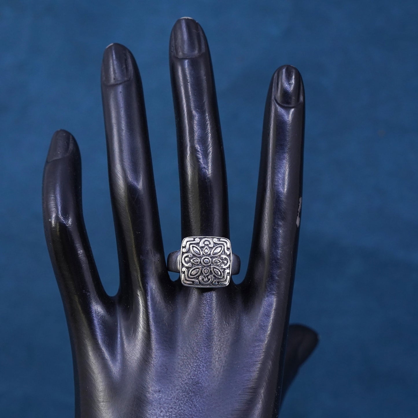 Size 9, vintage Sterling silver handmade ring, 925 filigree square band