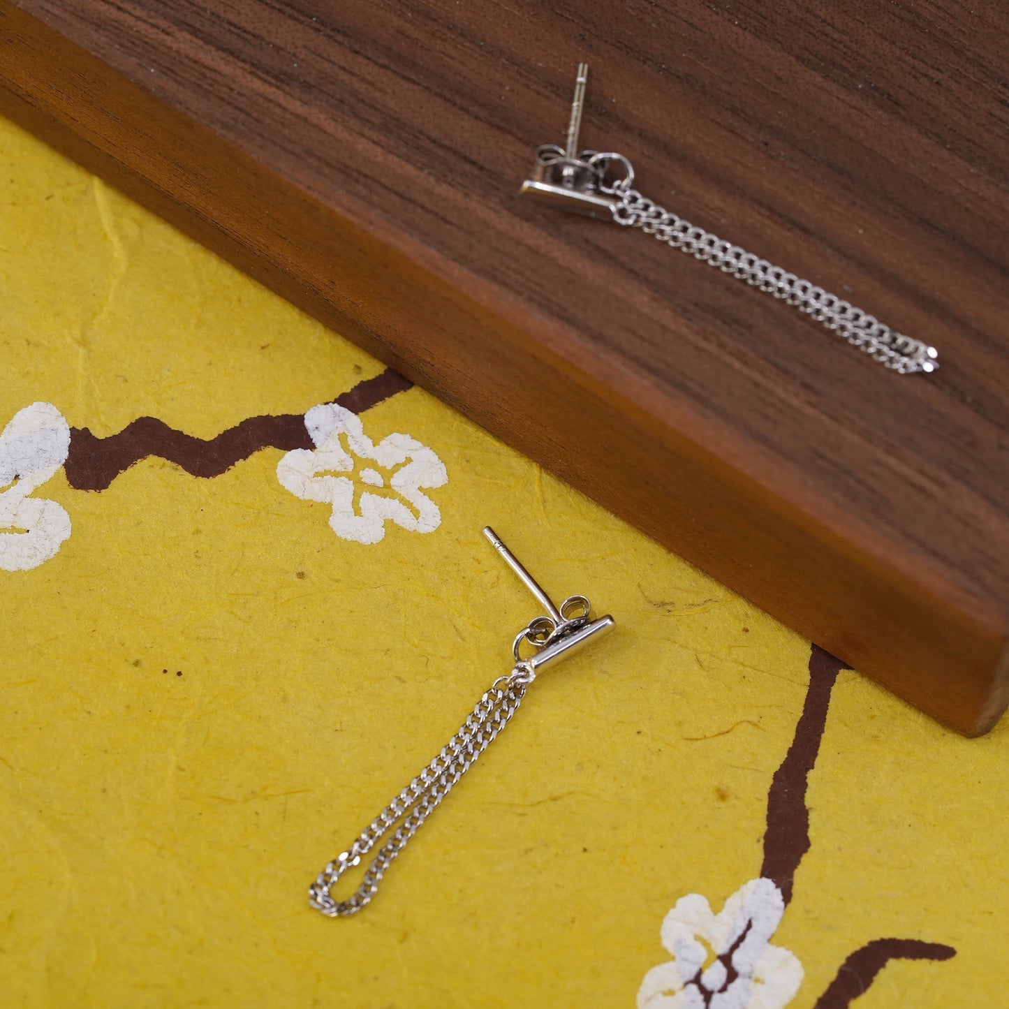 Vintage sterling silver handmade earrings, 925 studs with curb chain fringe
