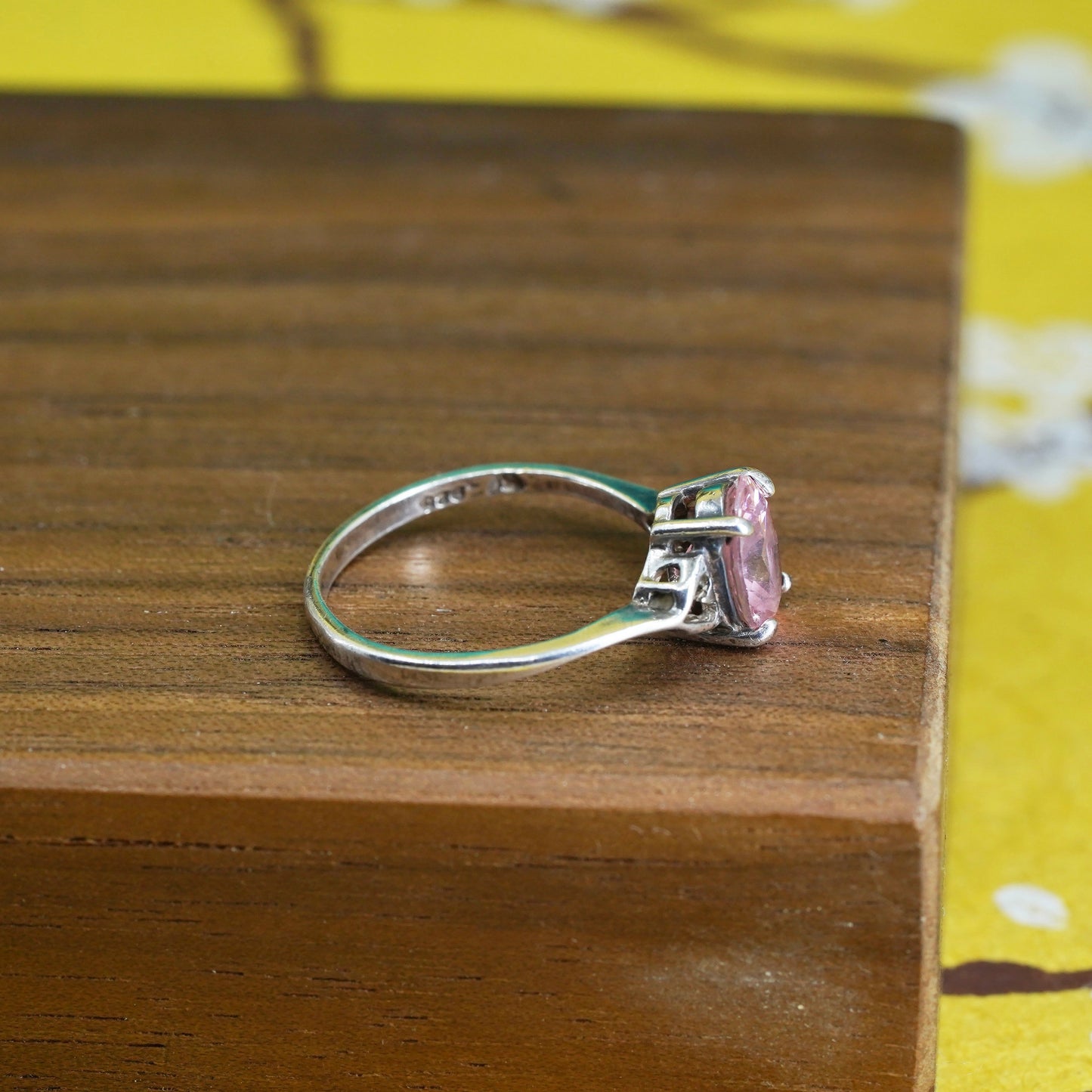 Size 9.5, vintage Sterling 925 silver handmade ring with pink crystal
