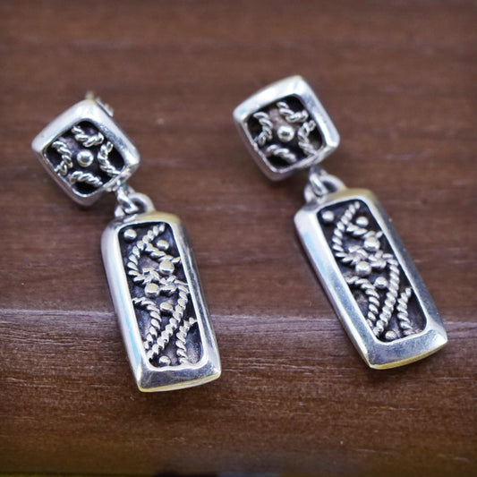 Vintage Sterling silver handmade earrings, 925 Bali Filigree beads drops