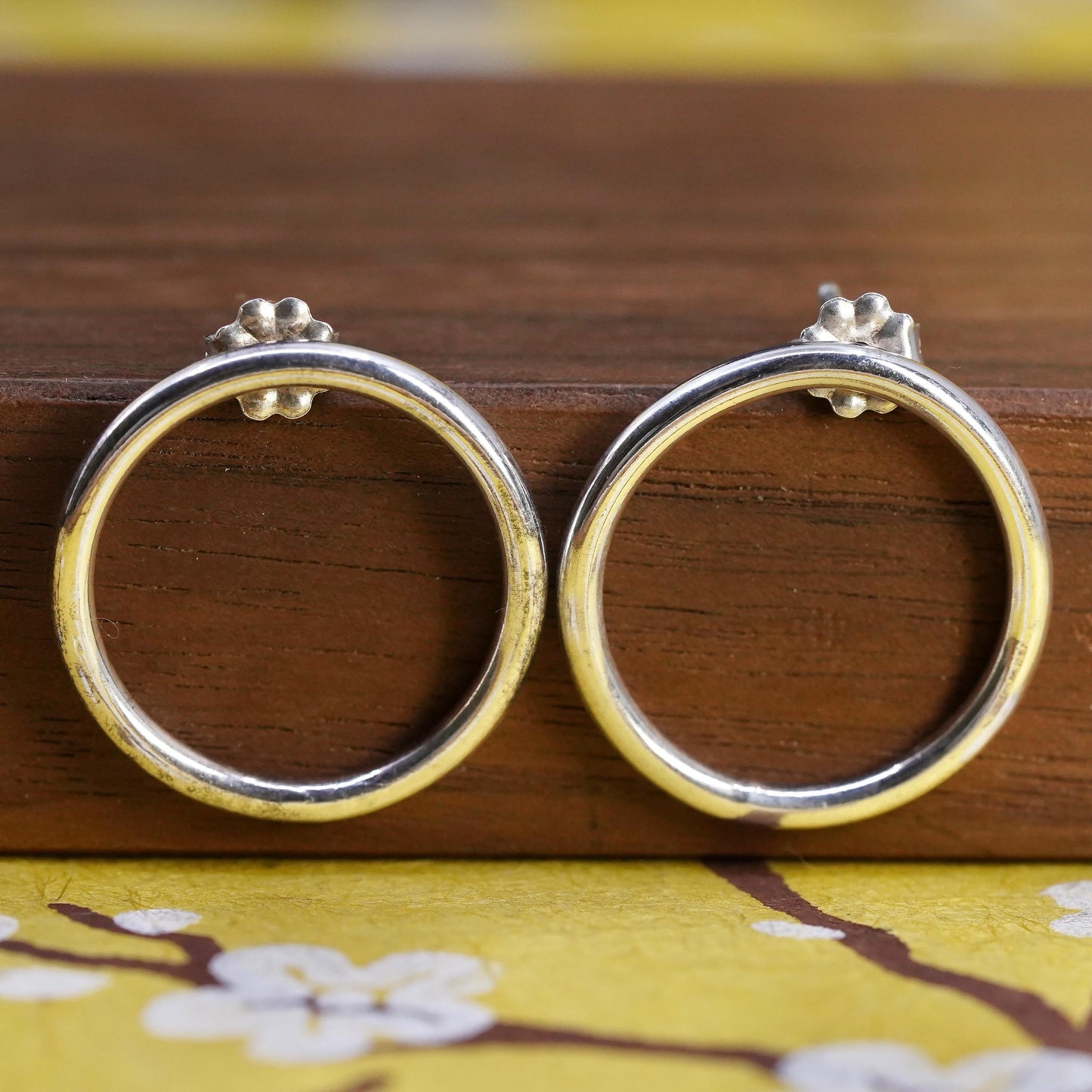 vintage Sterling silver handmade studs, circle earrings