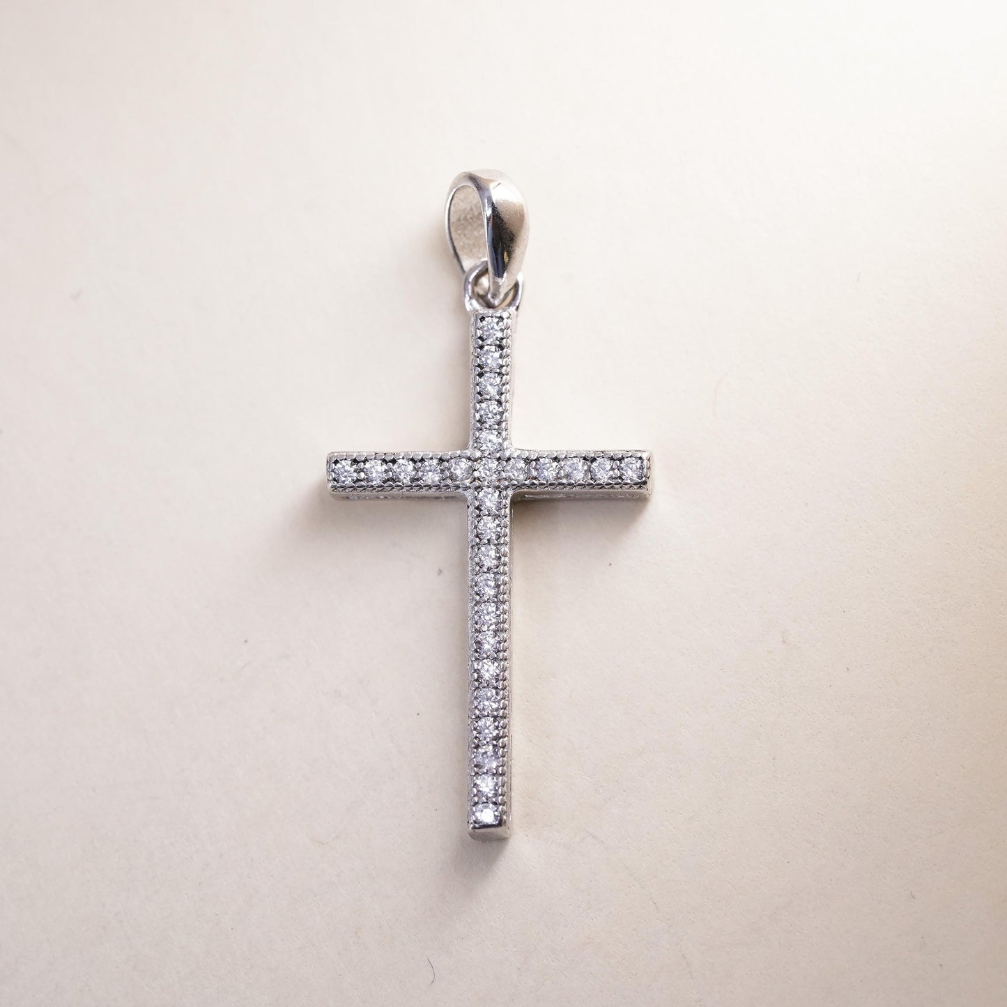 Vintage sterling silver pendant, 925 cross handmade pendant with Cz
