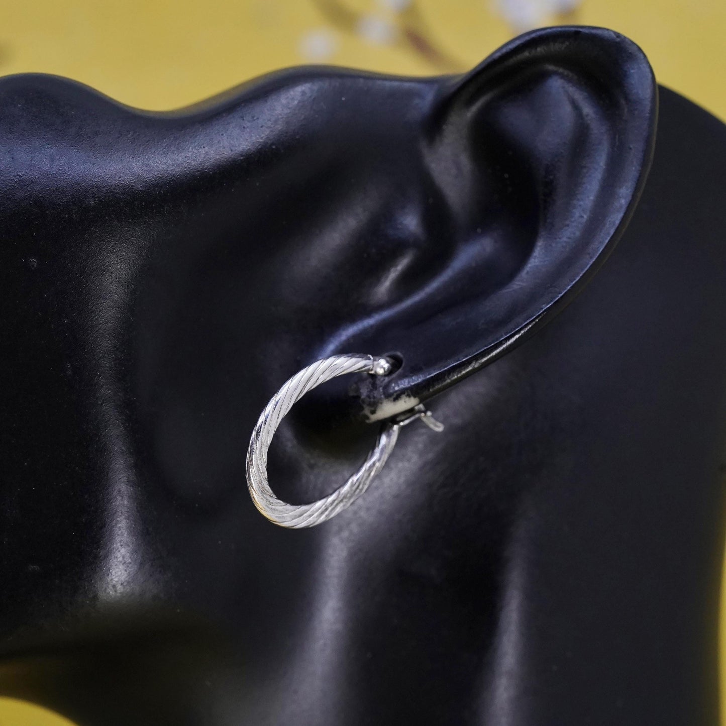1”, Vintage simple Sterling silver handmade earrings, 925 textured oval hoops