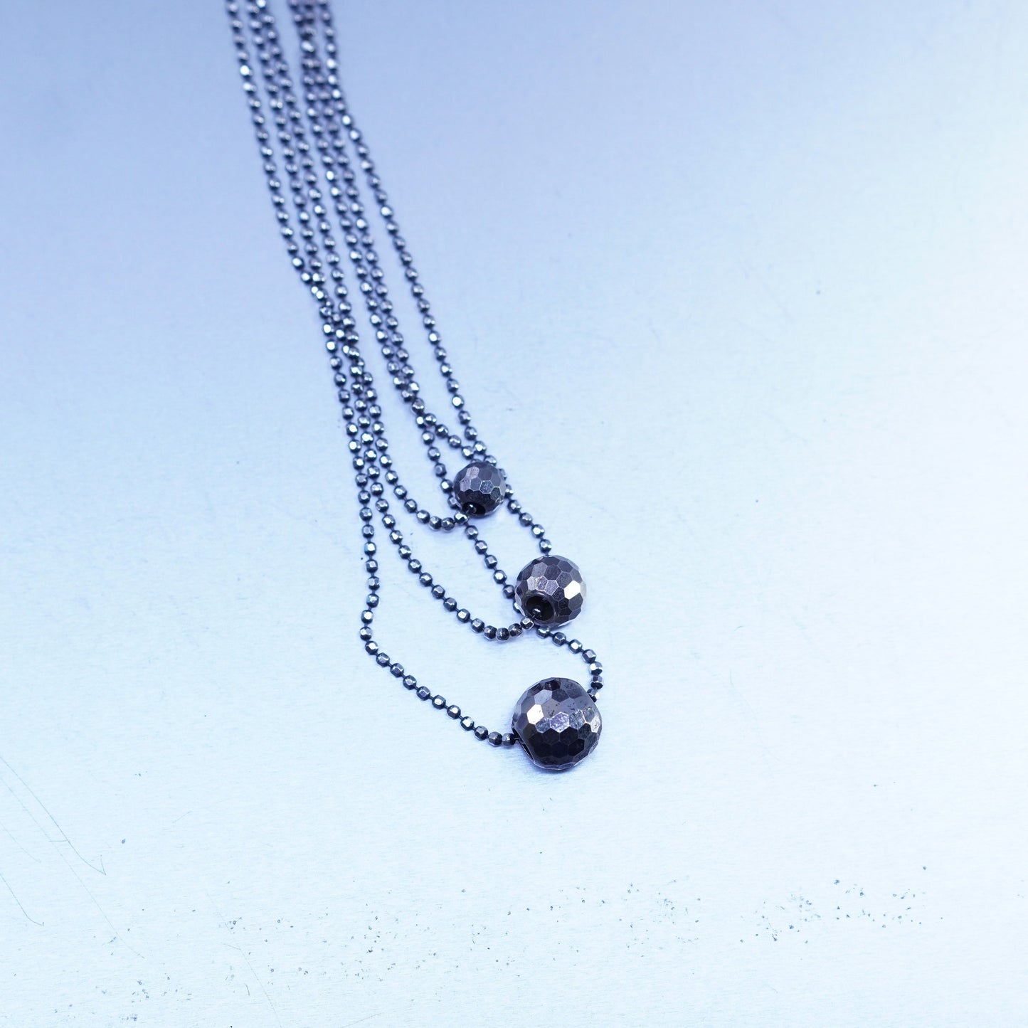 16”, vintage Sterling 925 silver handmade multi strands bead chain necklace