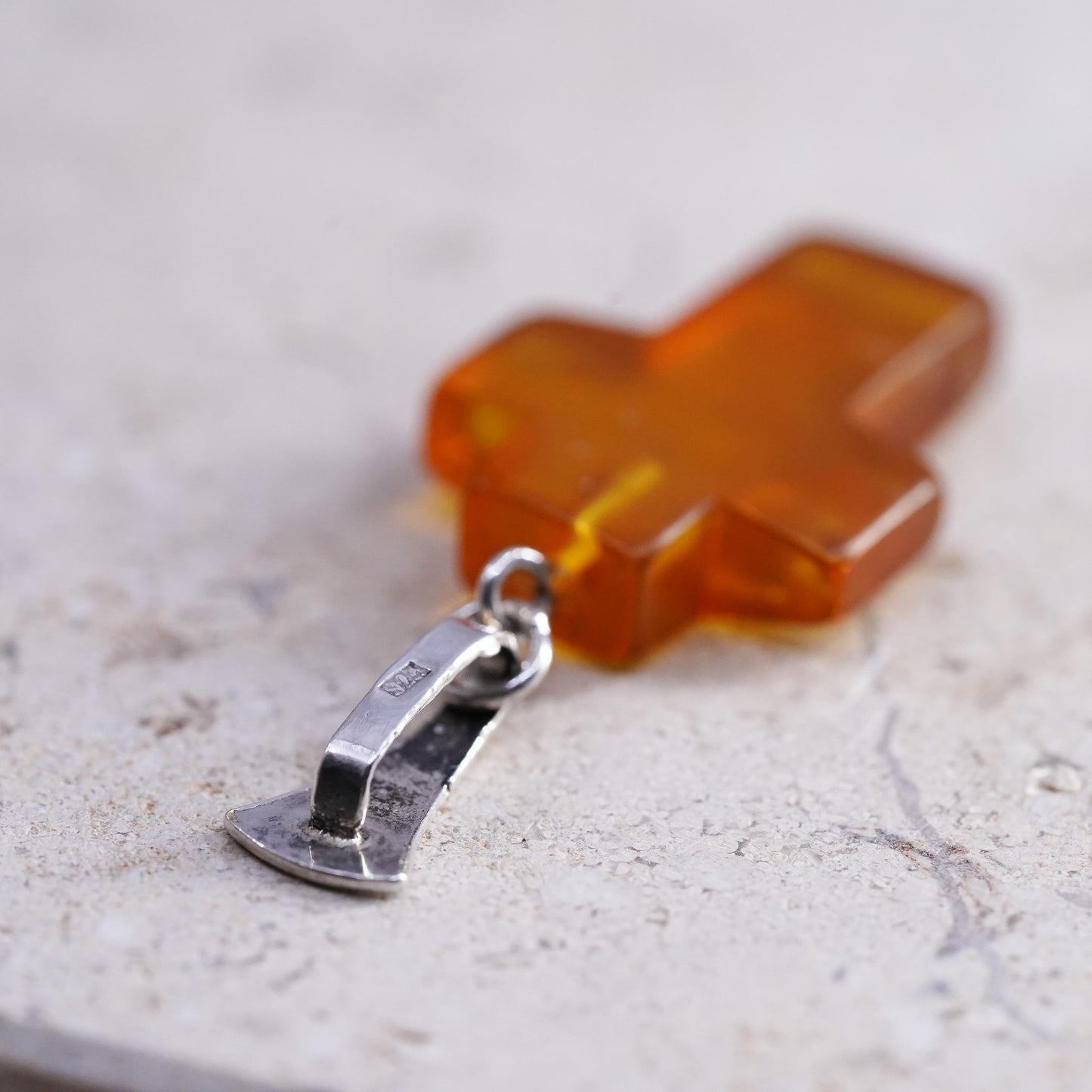 Vintage Sterling 925 silver handmade cross pendant with amber