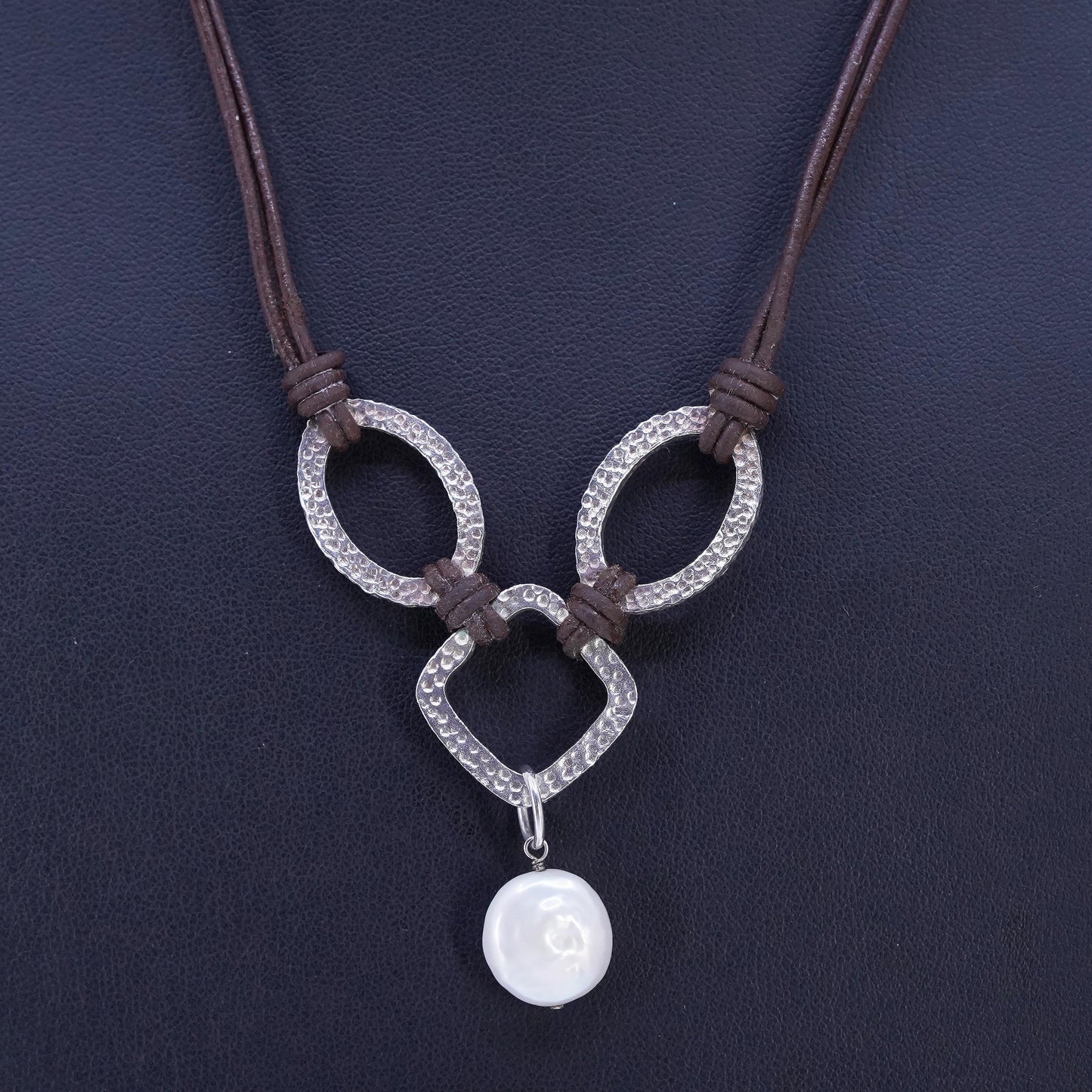 16+2”, Silpada .925 Sterling Silver Handmade Pearl brown Leather Necklace N1257