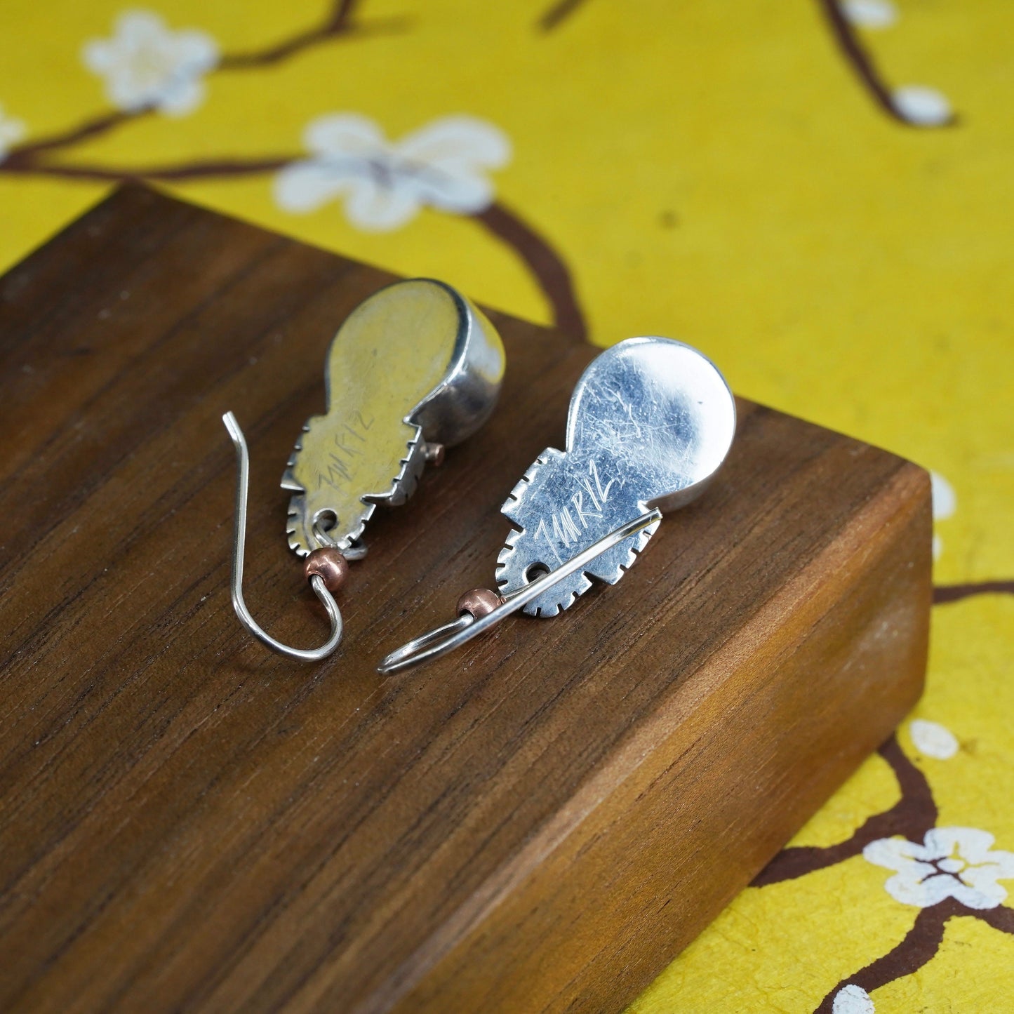 designer two tone sterling silver earrings, 925 dangle with 14K accent pearl
